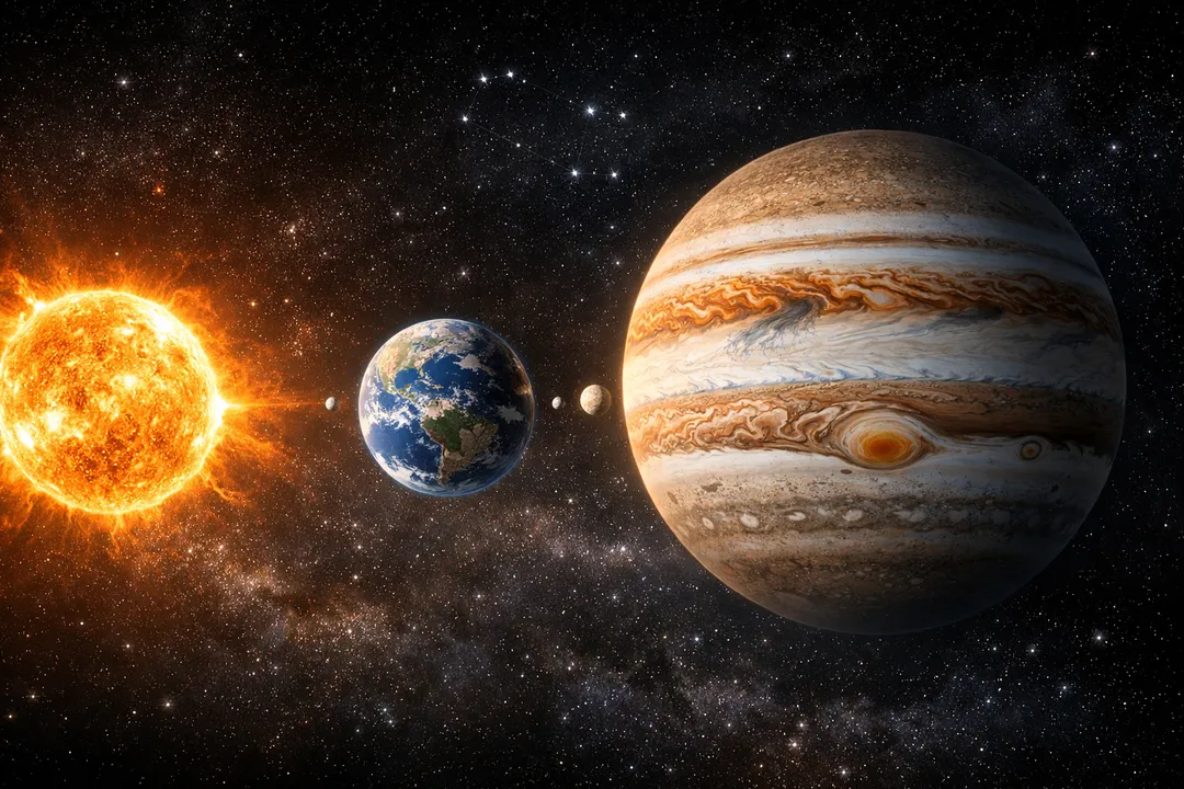  Jupiter earth sun alignment Photograph: (AI) 