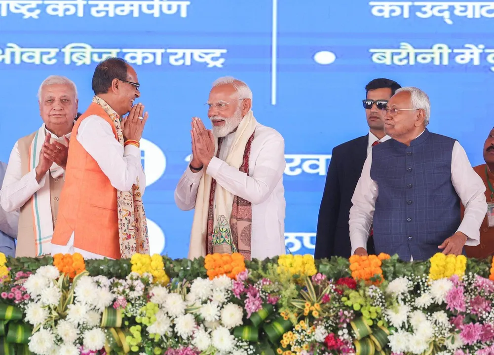  BHAGALPUR, FEB 24 (UNI):- Prime Minister Narendra Modi at Kisan Samman Samaroh, in Bhagalpur on Monday.UNI PHOTO-119U 
