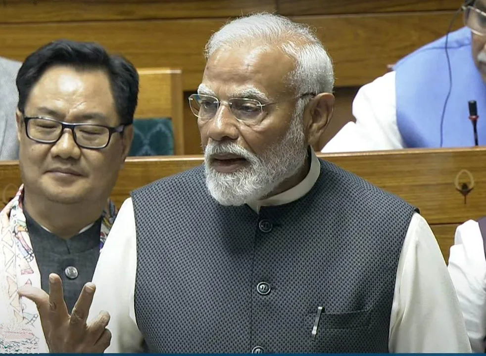  NEW DELH, FEB 4 (UNI):- Prime Minister Narendra Modi speaking in the Lok Sabha during the ongoing budget session, in New Delhi on Tuesday. (tv grab) UNI PHOTO-154U 