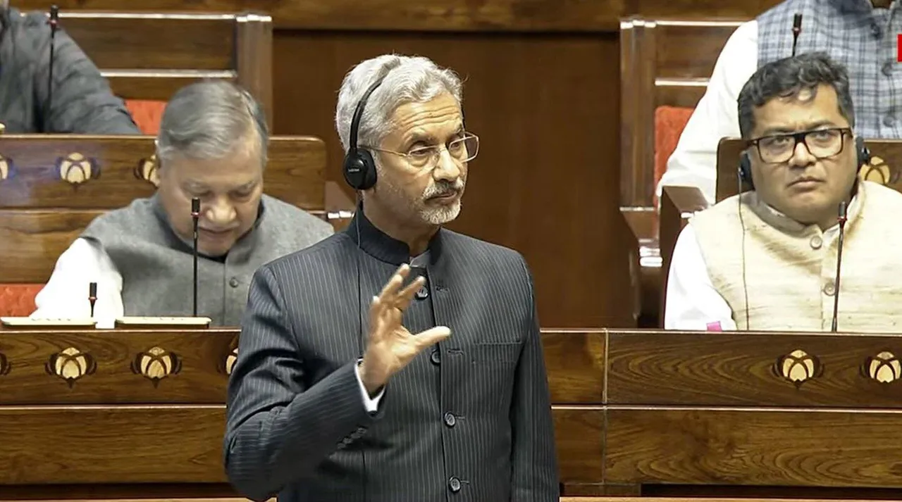  NEW DELHI, FEB 6 (UNI):-Minister of External Affairs S Jaishankar speaking in Rajya Sabha during the ongoing Budget session, in New Delhi on Thursday.(TV GRAB) UNI PHOTO-9U 