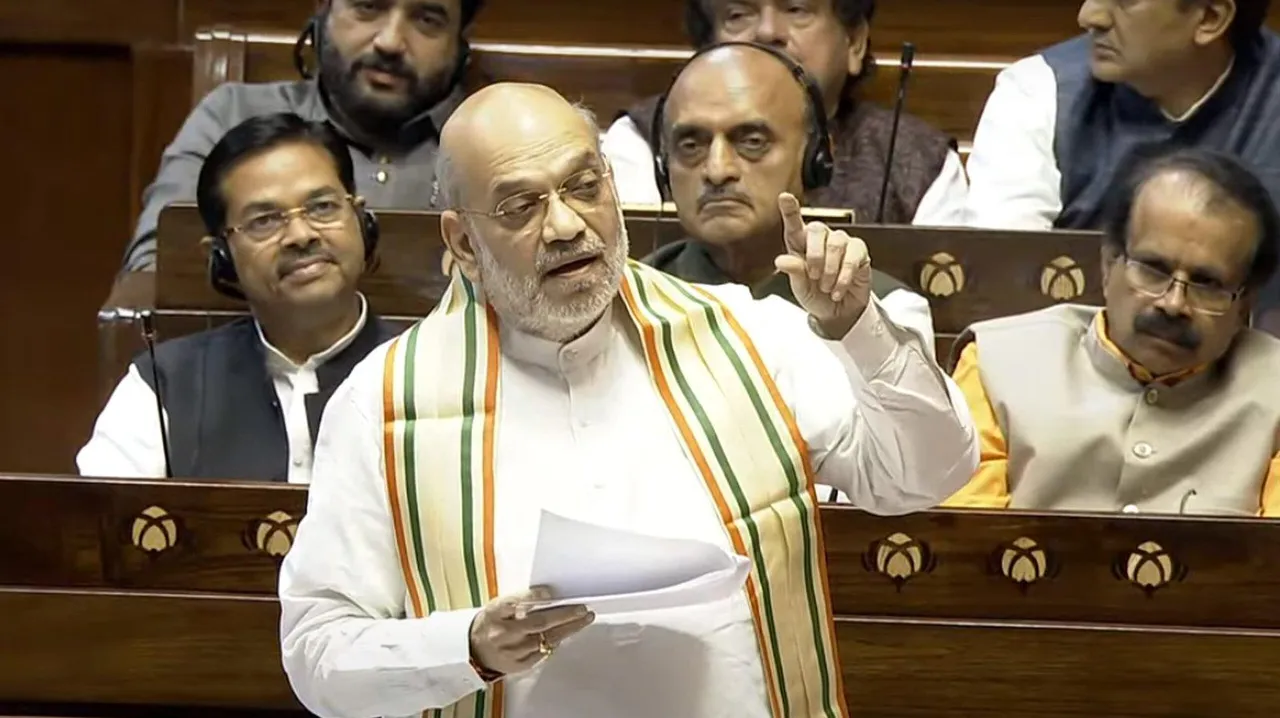  NEW DELHI, MAR 21 (UNI):- Union Minister Amit Shah speaking in the Rajya Sabha during ongoing budget session of Parliament, in New Delhi on Friday. (tv grab) UNI PHOTO-62U 