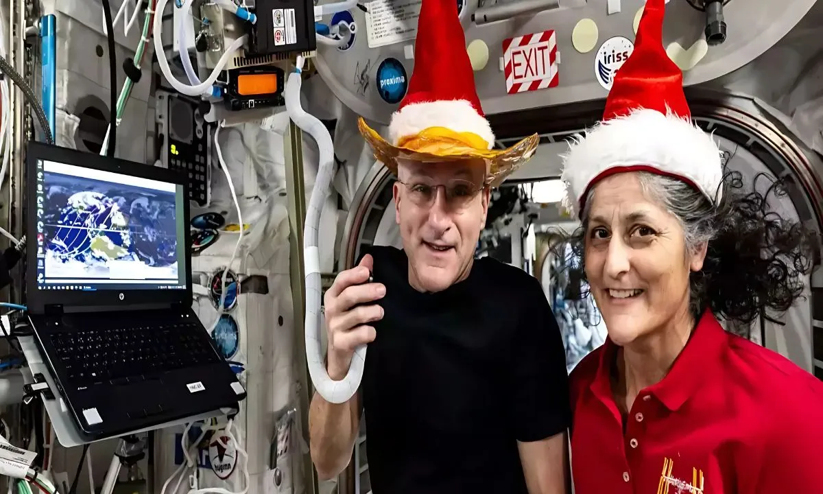  From sending Diwali greetings from orbit to voting in an election and even wearing a Santa hat for Christmas, she  stayed calm under pressure.  Photograph: (The Economic Times) 