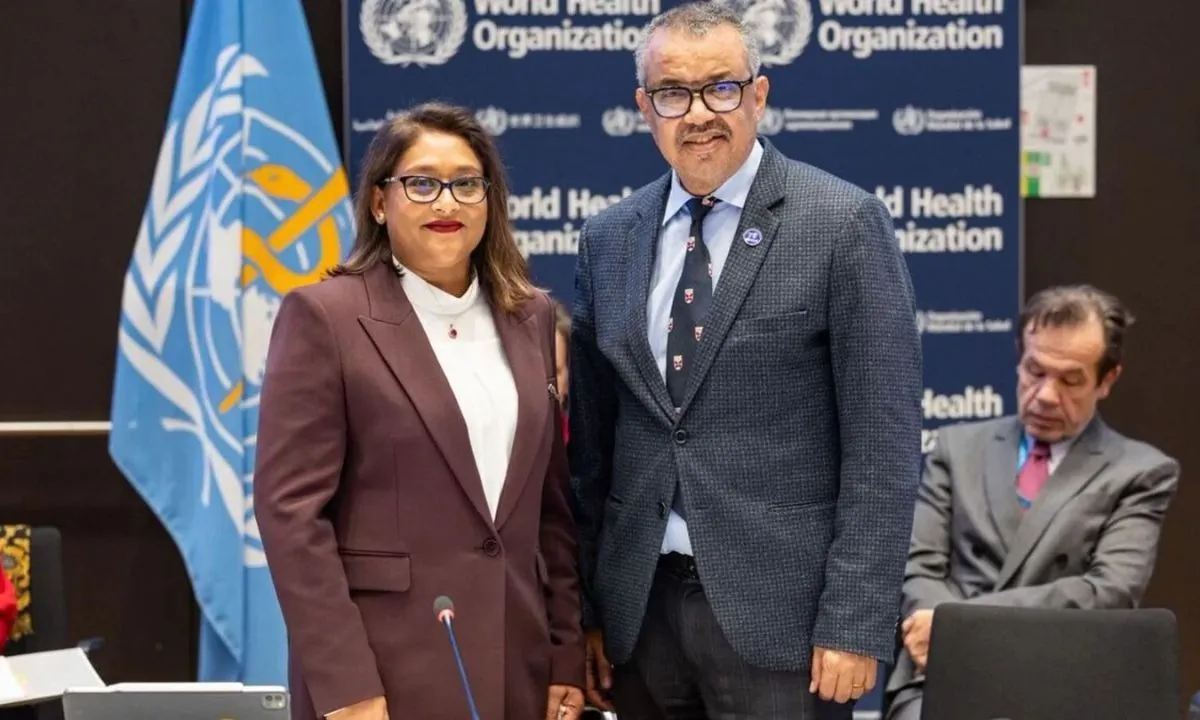  Sheikh Hasina's daughter Saima Wazed with WHO chief Tedros Adhanom Ghebreyesus Photograph: (Mint) 