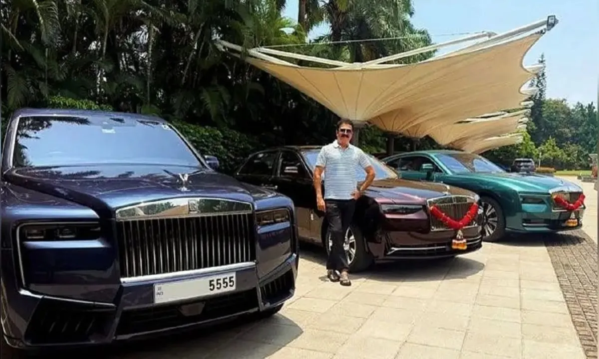  Sanjay Ghodawat, chairman of Sanjay Ghodawat Group (SGG), posing with the three Rolls-Royce luxury cars. Photograph: (WION) 