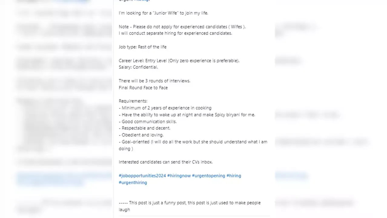  Internet reacts to techie who is "urgently hiring junior wife" on LinkedIn, shocking many