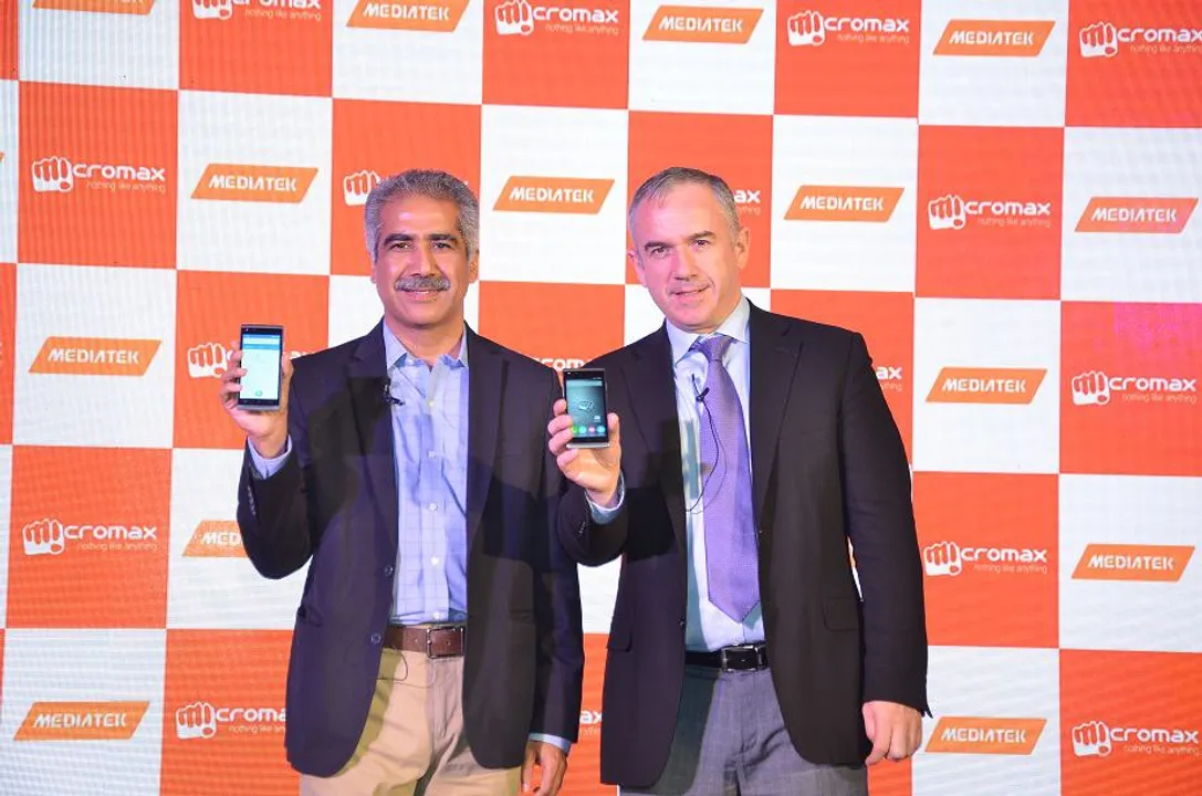 L R Mr Vineet Taneja CEO Micromax and Mr Finbarr Moynihan General Manager Corporate Sales International MediaTek during the event in Delhi