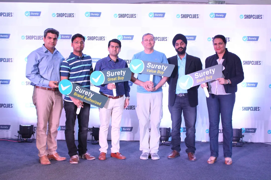 Launch of Shopclues Surety Program from left to right Raunak Raheja Ambar Deep Nitin Kochhar Sanjay Sethi Harneet Singh Radhika Aggarwal