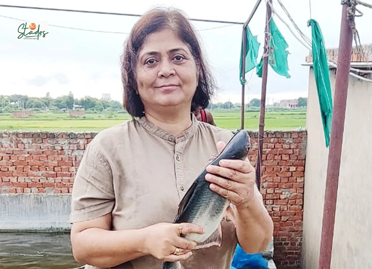 Subuhi Naaz at one of her fish ponds in Sindhora, 30 km from Varanasi