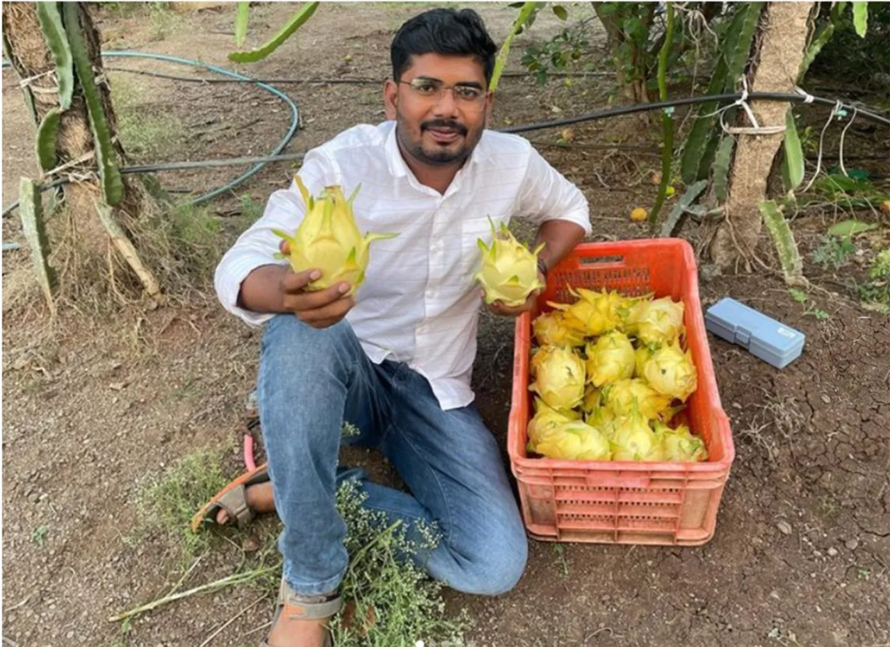 Mahesh Asabe at his farm in Akola Wasud village, Solapur
