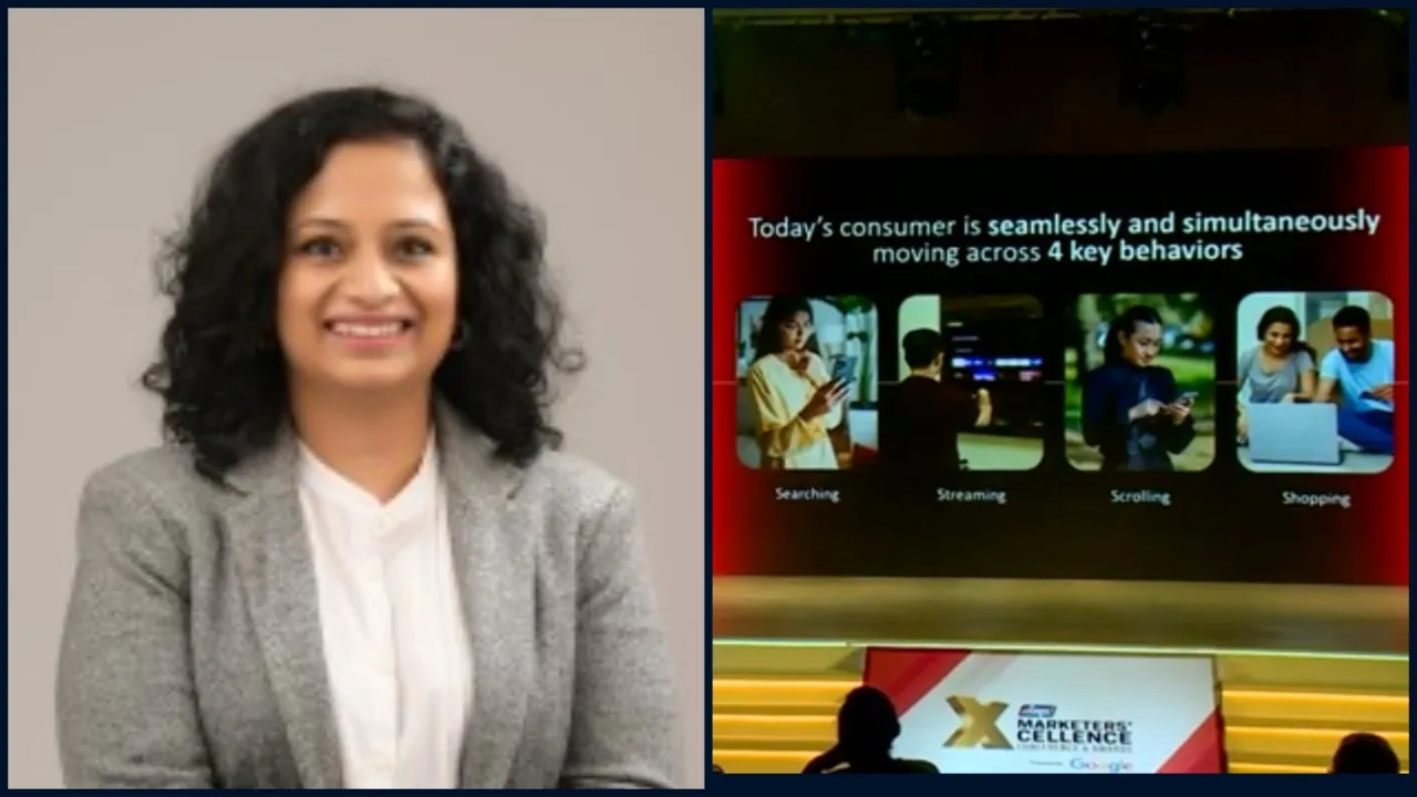 Shubha Pai, Head of Brand Solutions at Google, presenting insights on YouTube's Connected TV (CTV) dominance and the future of commerce at the afaqs! Marketers' Excellence Conference 2025 in India.