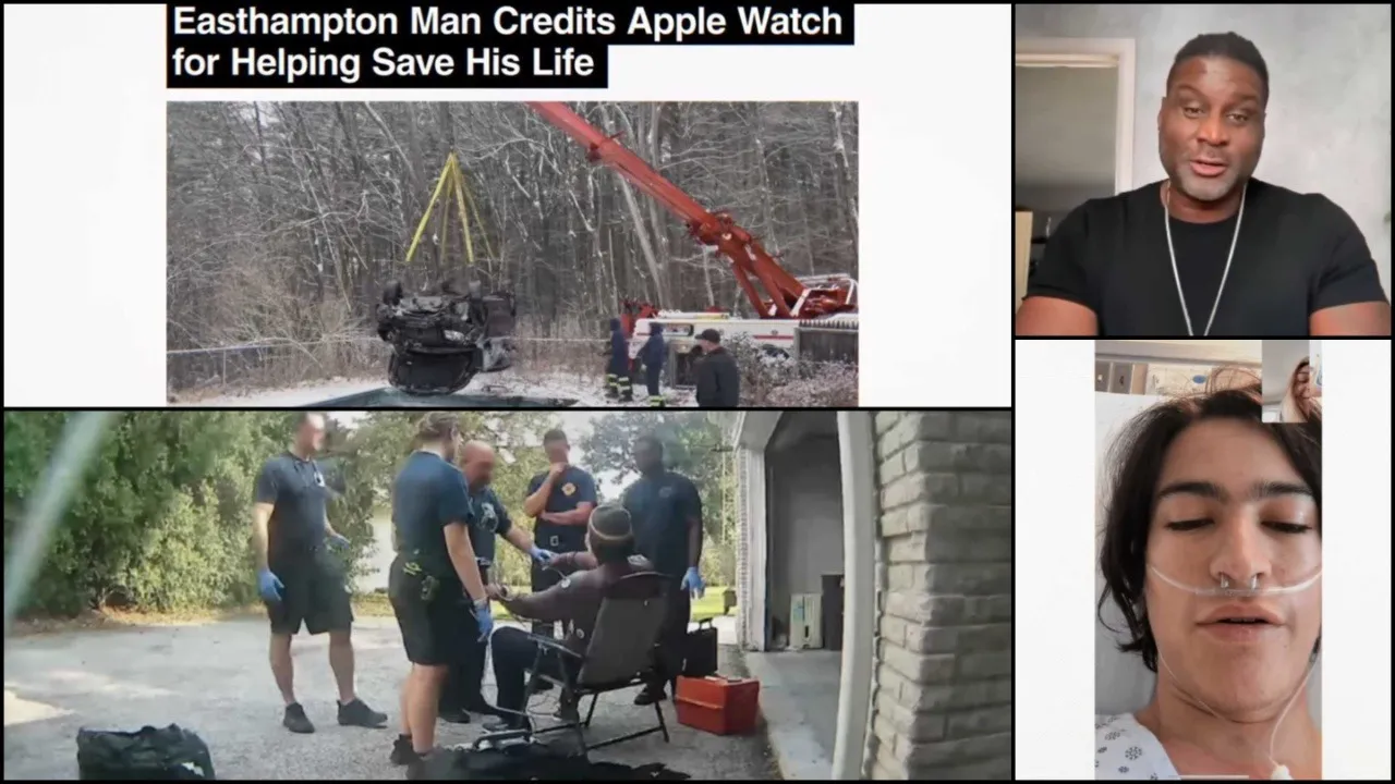 A still from Apple’s new “Dear Apple” ad campaign featuring the latest Apple Watch models—Apple Watch Series 11, Ultra 3, and SE 3. The ad showcases how the new Hypertension notifications, ECG, Fall detection, and Emergency SOS features are saving lives from a heart attack, collapsed lung, and snowstorm.