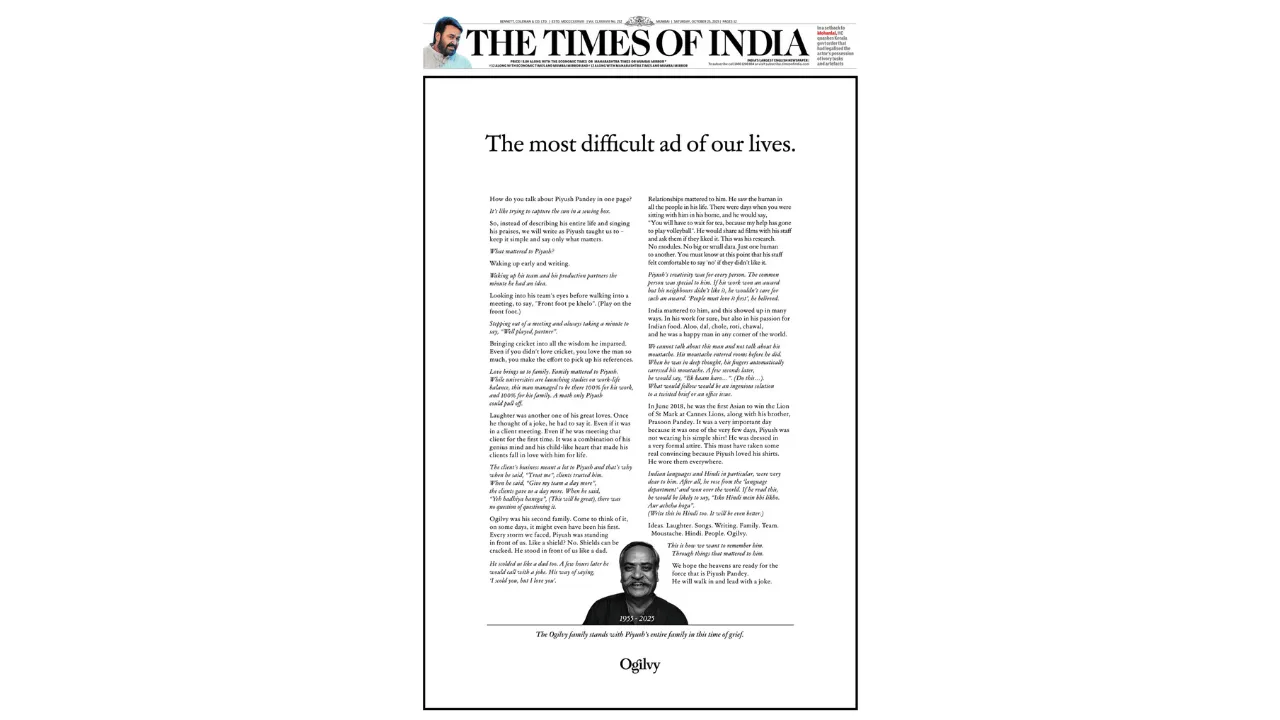 Ogilvy tribute to Piyush Pandey