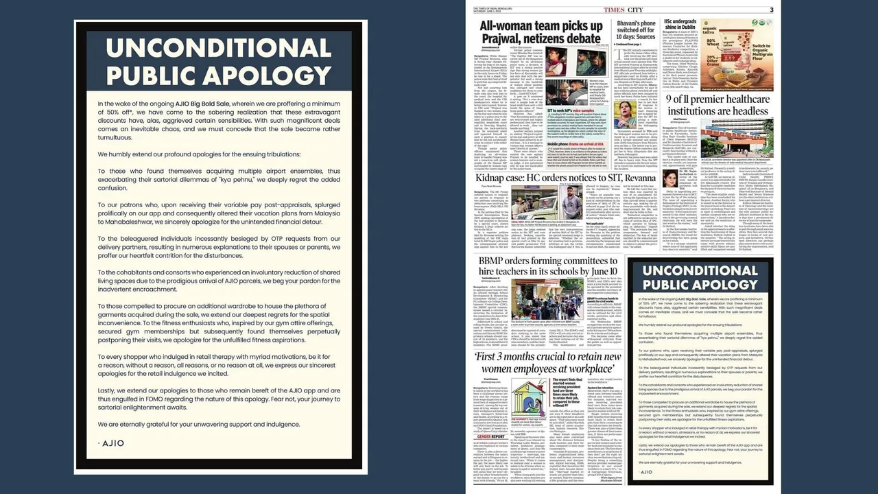 AJIO's 'Public Apology' in the TOI newspaper isn't quite what it seems