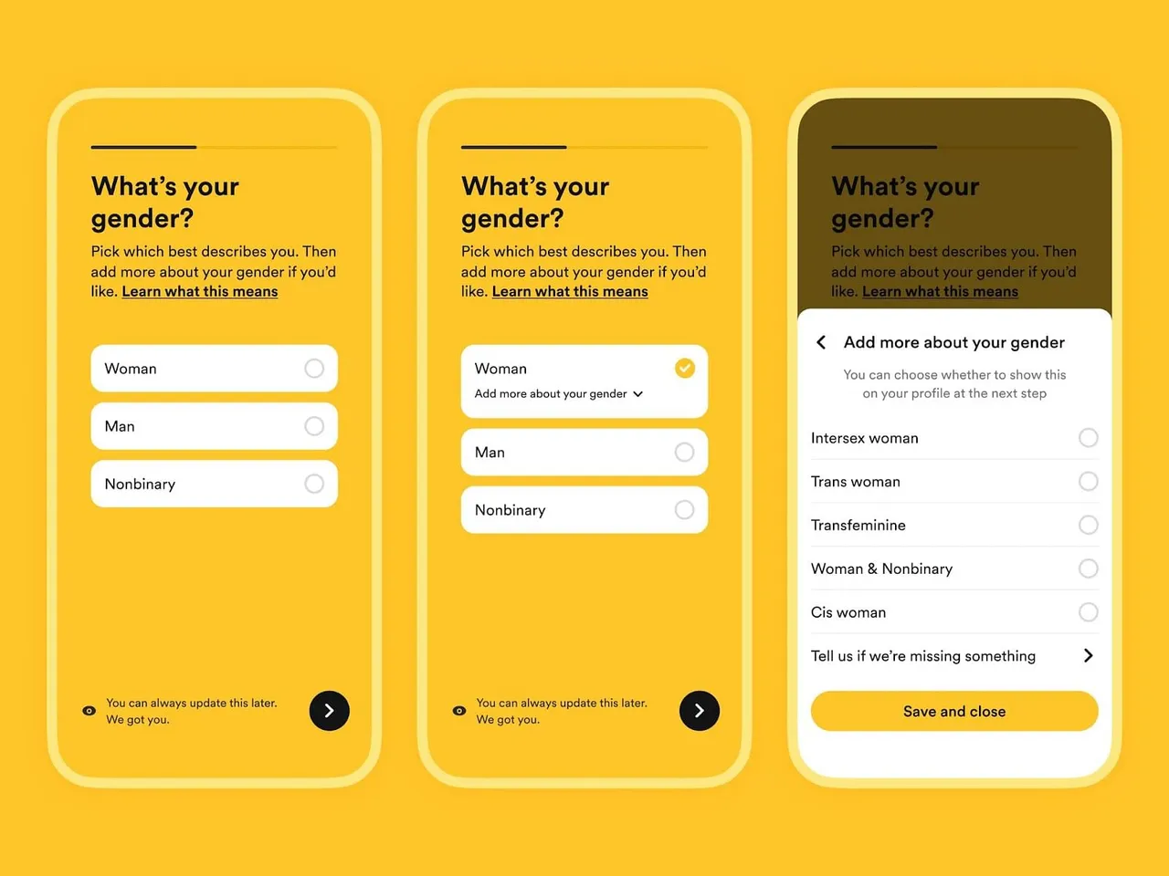 Bumble updates gender selection and nonbinary experience