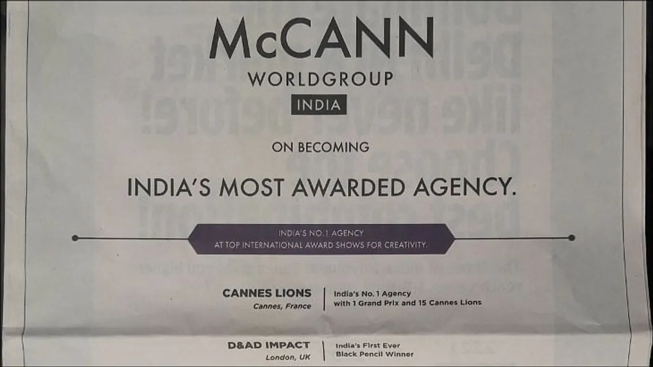 McCann shows off awards glory in print ad