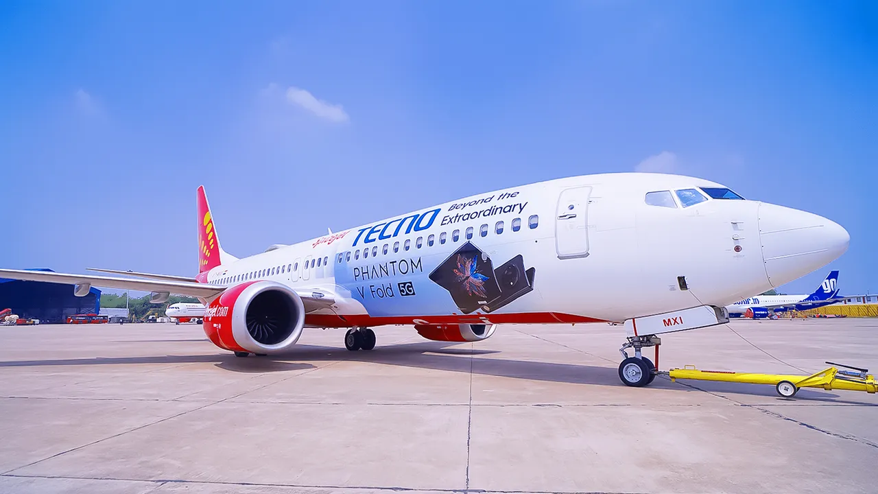 SpiceJet planes become flying billboards for TECNO's Phantom V Fold in unprecedented marketing move