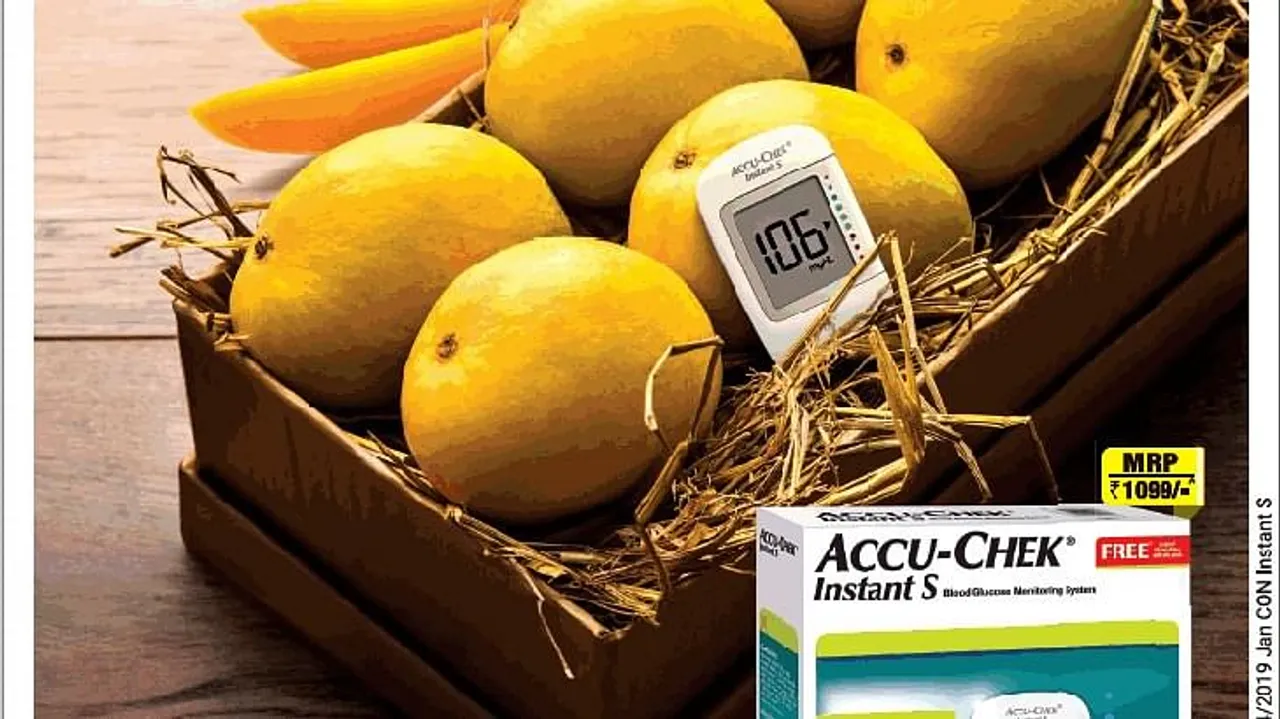 A box full of mangoes in a glucometer ad?