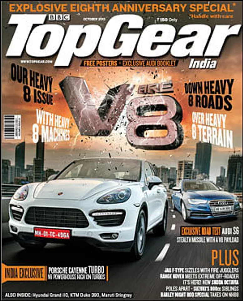 BBC TopGear drives V8 engines for 8th anniversary issue