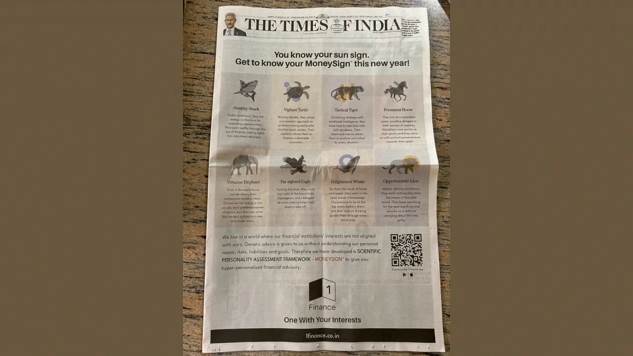 Knowing ‘MoneySign’ is as important as sun sign, says 1 Finance’s new print ad 