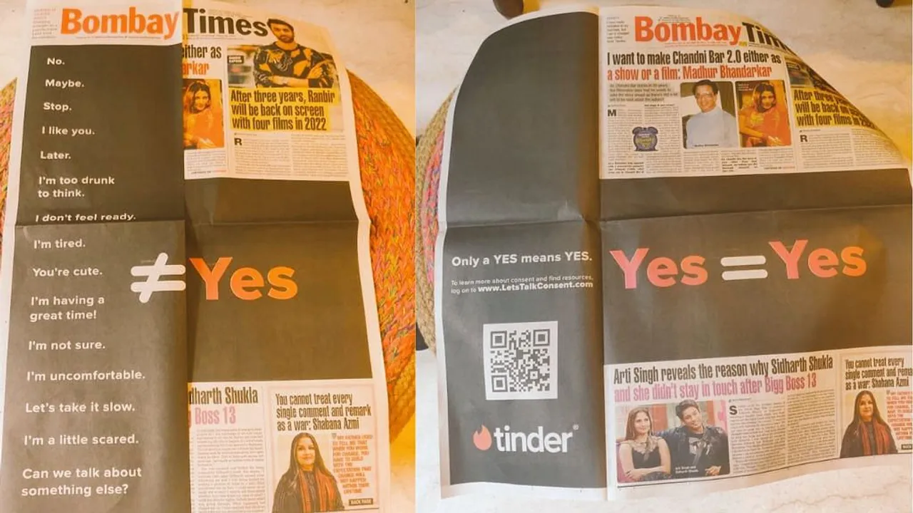 Tinder India’s print ad is a primer on consent and what all doesn't equate to a ‘Yes’
