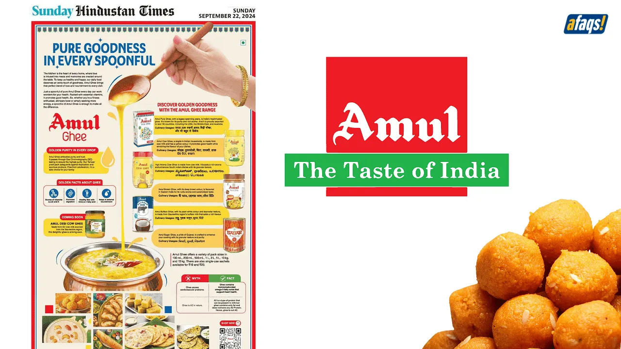 Amul highlights purity of its ghee in Hindustan Times print ad amid Tirupati 'prasadam' controversy