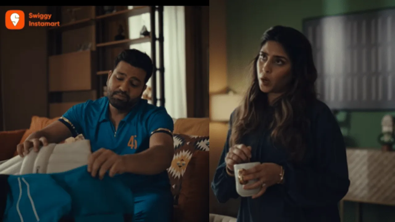 Rohit Sharma asks his wife “Toh phir aaj kya lau?" in Swiggy Instamart's new campaign