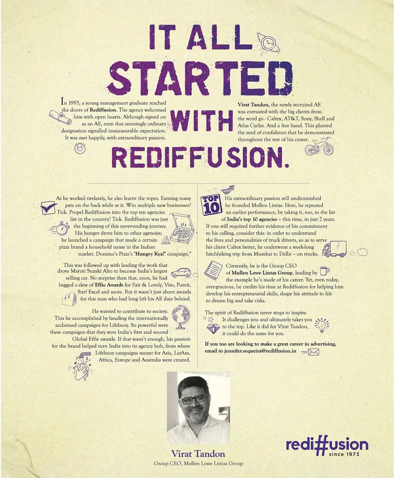 When MullenLowe Lintas CEO Virat Tandon starred in a Rediffusion ad