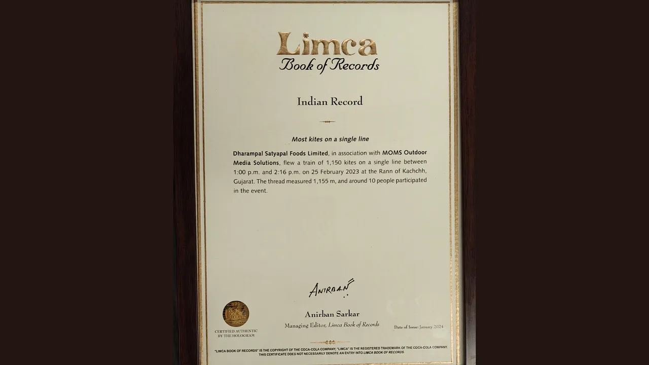 DS Group enters the Limca's Book of Records by showcasing 1,150 kites at Rann of Kutch