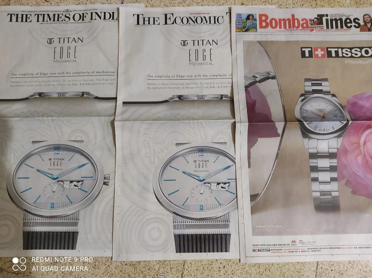 Watch the space: When TOI and ET carried cover page ads for Titan Edge Mechanical and BT featured Tissot