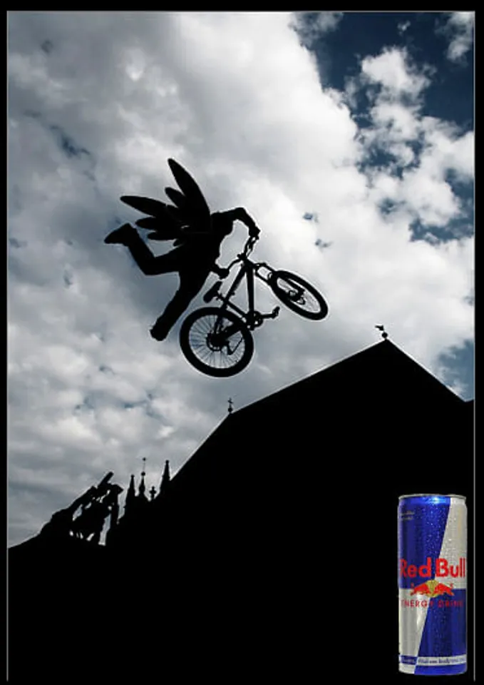 Red Bull - Gives me wings. The basic idea of associating Red Bull with al its major sports endorsements.