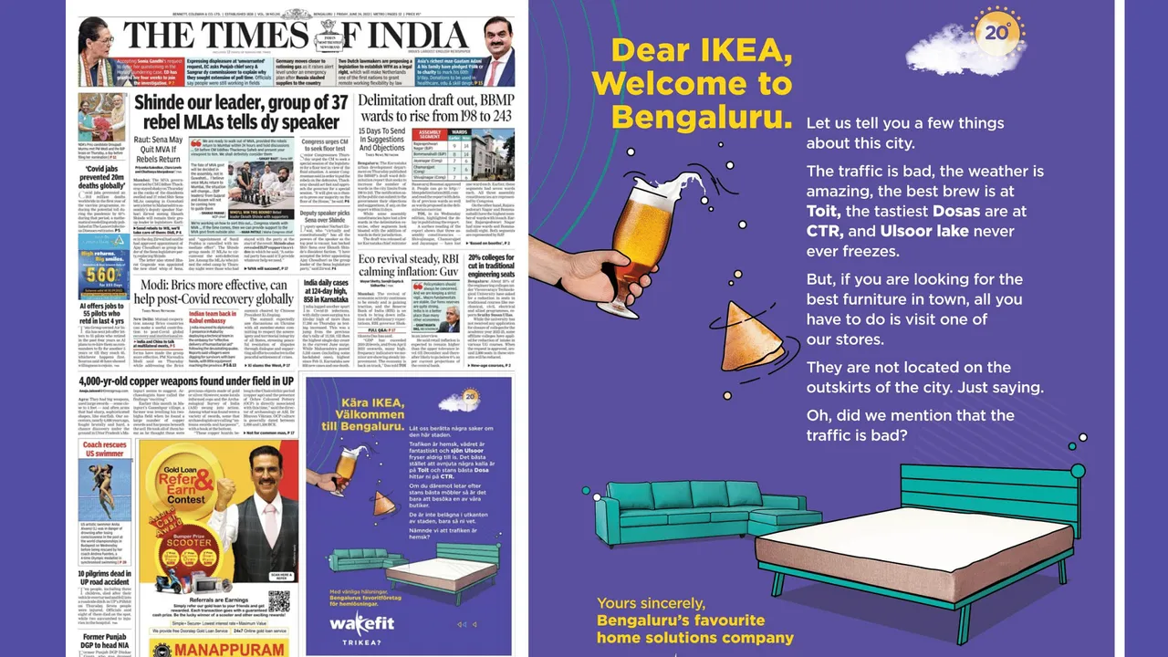Wakefit gives IKEA a sarcastic print ad welcome to Bengaluru