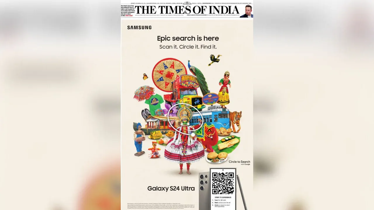 Samsung’s print ad in the TOI newspaper uses QR code to plug its 'Circle to Search' feature