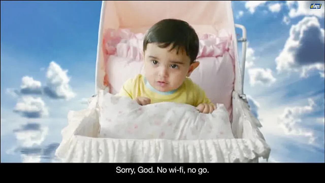 "Sorry God. No WiFi, no go," says MTS Baby