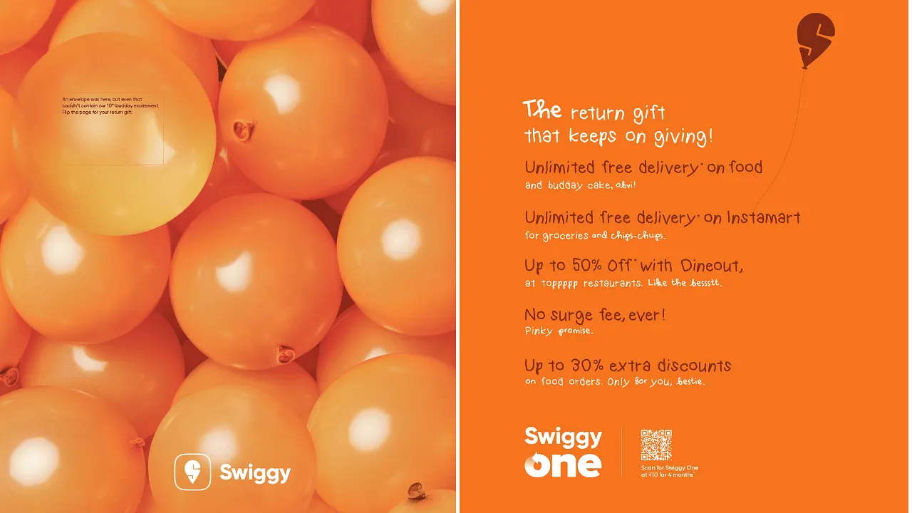 Swiggy celebrates 10 years with a real balloon attached ad on TOI