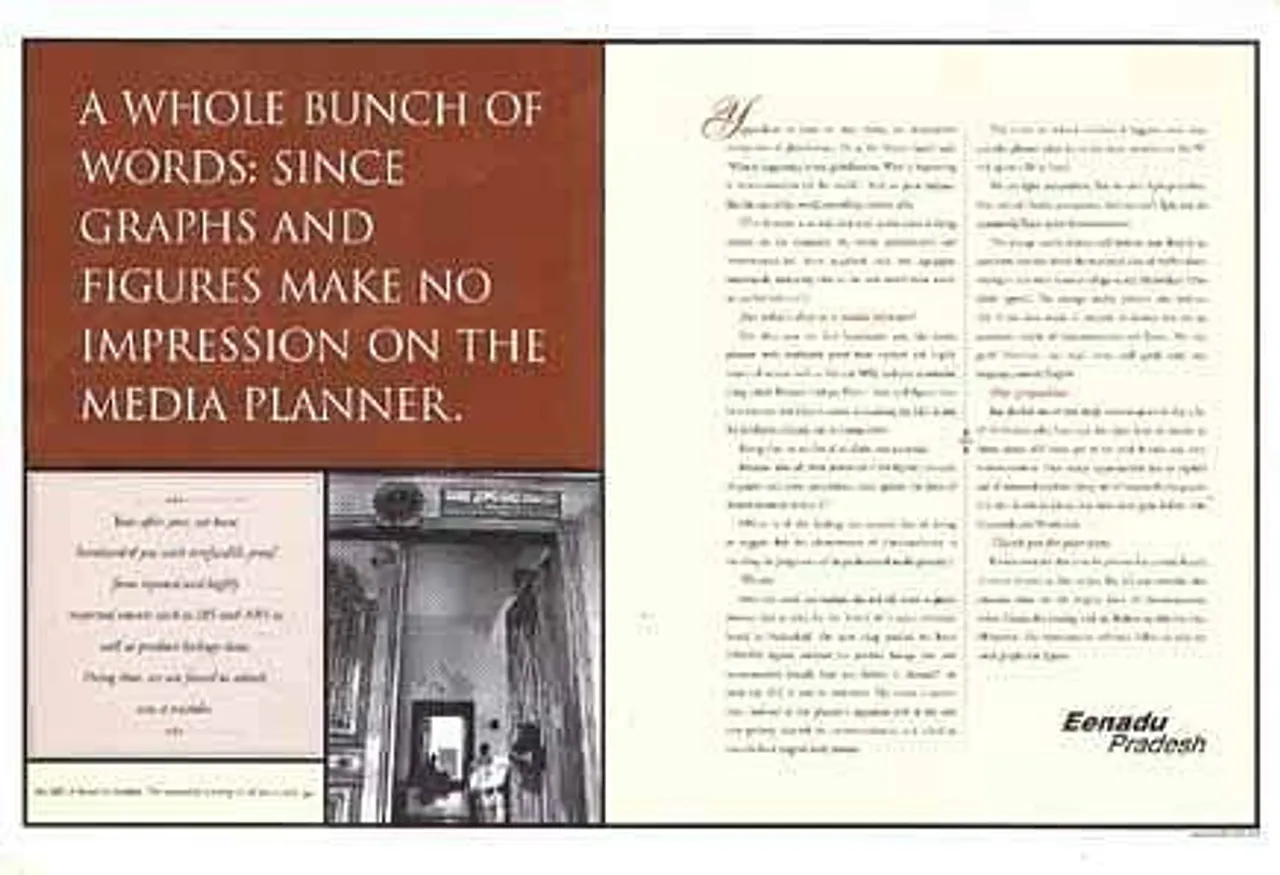 A whole bunch of words: since graphs and figures make no impression on the media planner.