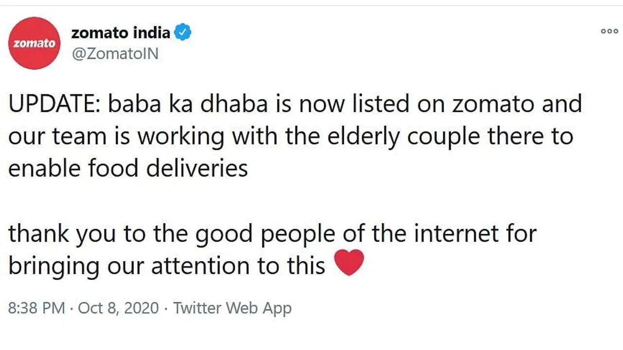 Viral Delhi street food couple’s ‘Baba Ka Dhaba’ now on Zomato; Pepsi, Tinder, Paytm pitch in too