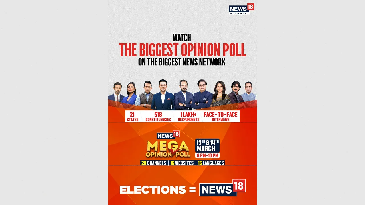 News18’s Mega Opinion Poll results to be unveiled at 6 PM on March 13