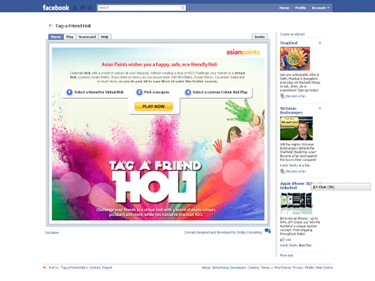 Waterless Holi Application for Facebook