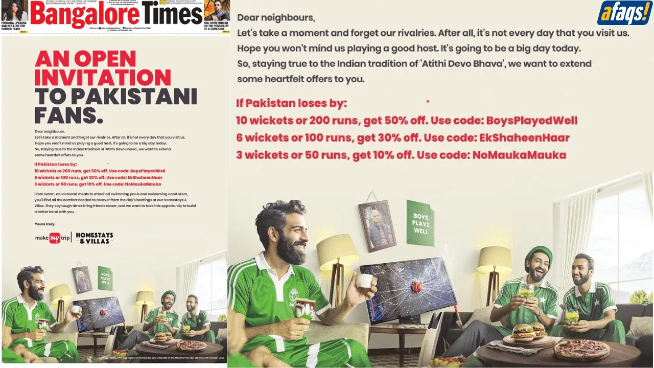 MakeMyTrip’s print ad for the India-Pakistan match books a flurry of pats and jabs
