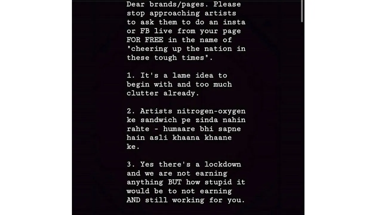 Comedian Varun Grover implores brands not to approach artistes for 'free' FB, Insta live messages