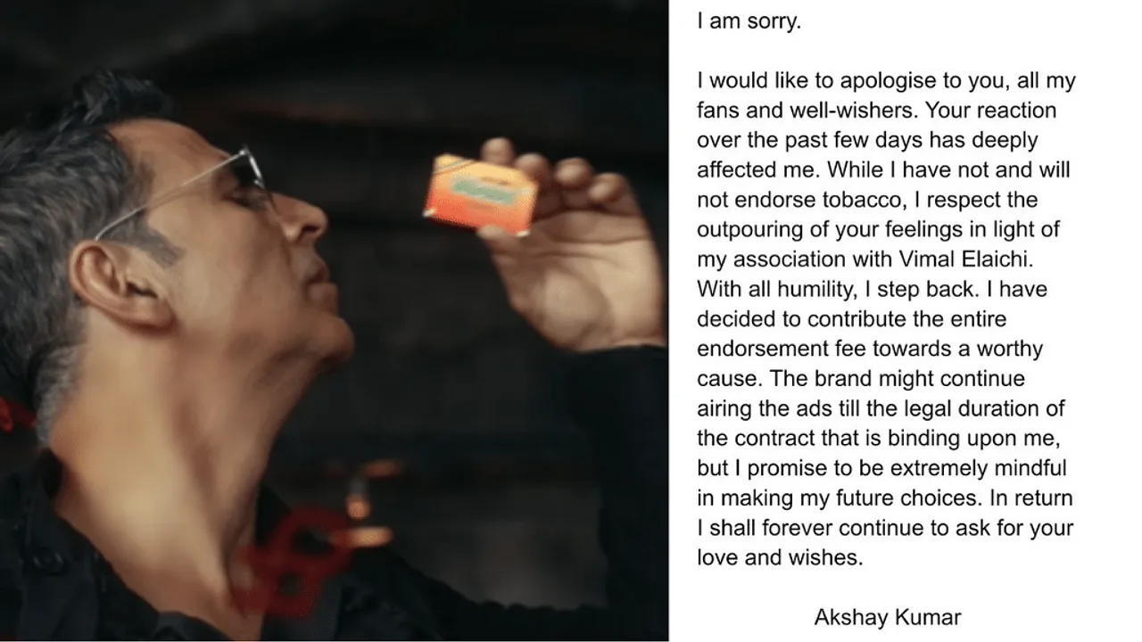 Akshay Kumar apologises for endorsing Vimal Elaichi