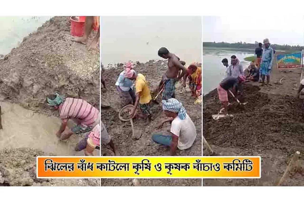 ঝিলের বাঁধ কাটলো কৃষি ও কৃষক বাঁচাও কমিটি