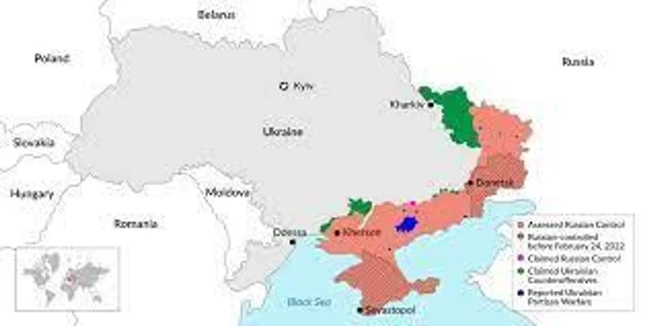 এই মানচিত্রটি ইউক্রেনের সর্বশেষ নিয়ন্ত্রণের অবস্থা দেখায়
