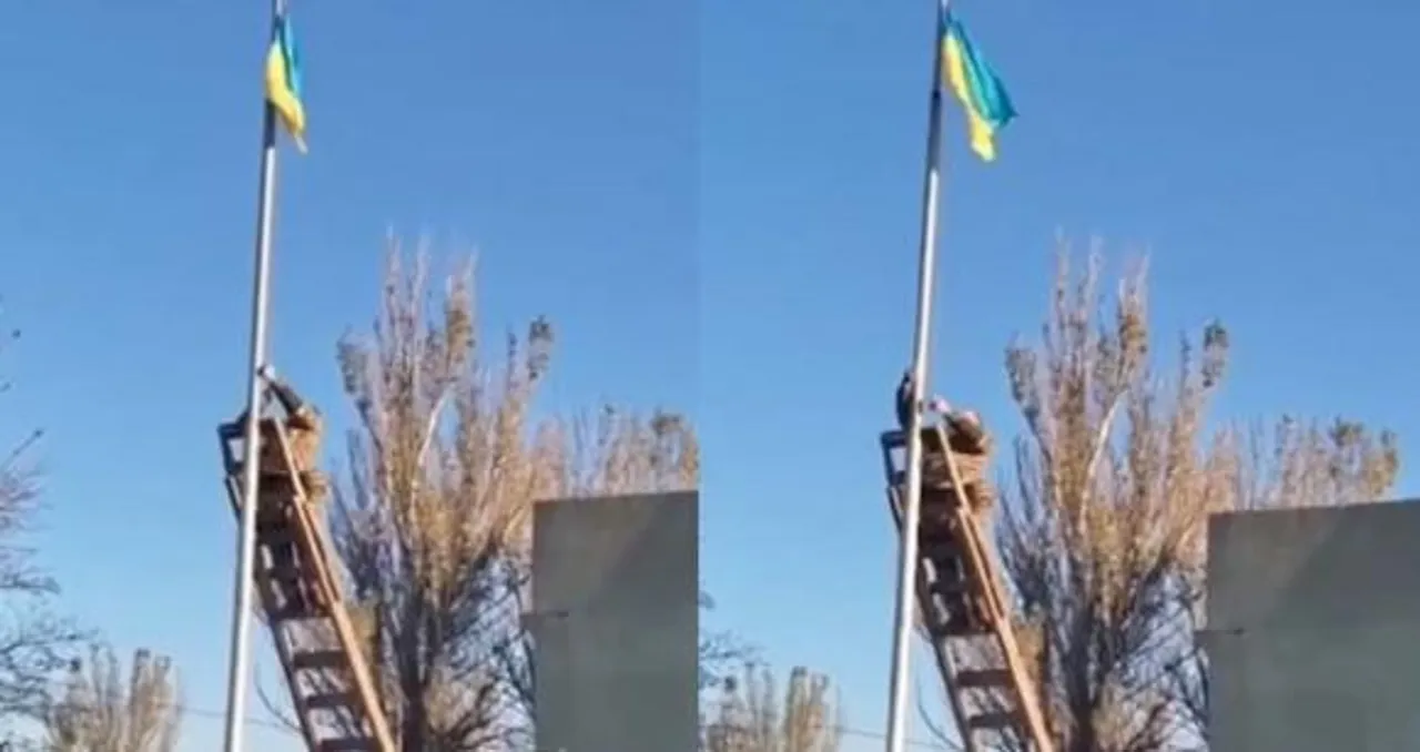 খেরসন থেকে রাশিয়া সেনা প্রত্যাহার করতেই জাতীয় পতাকা তুললেন ইউক্রেনীয়রা