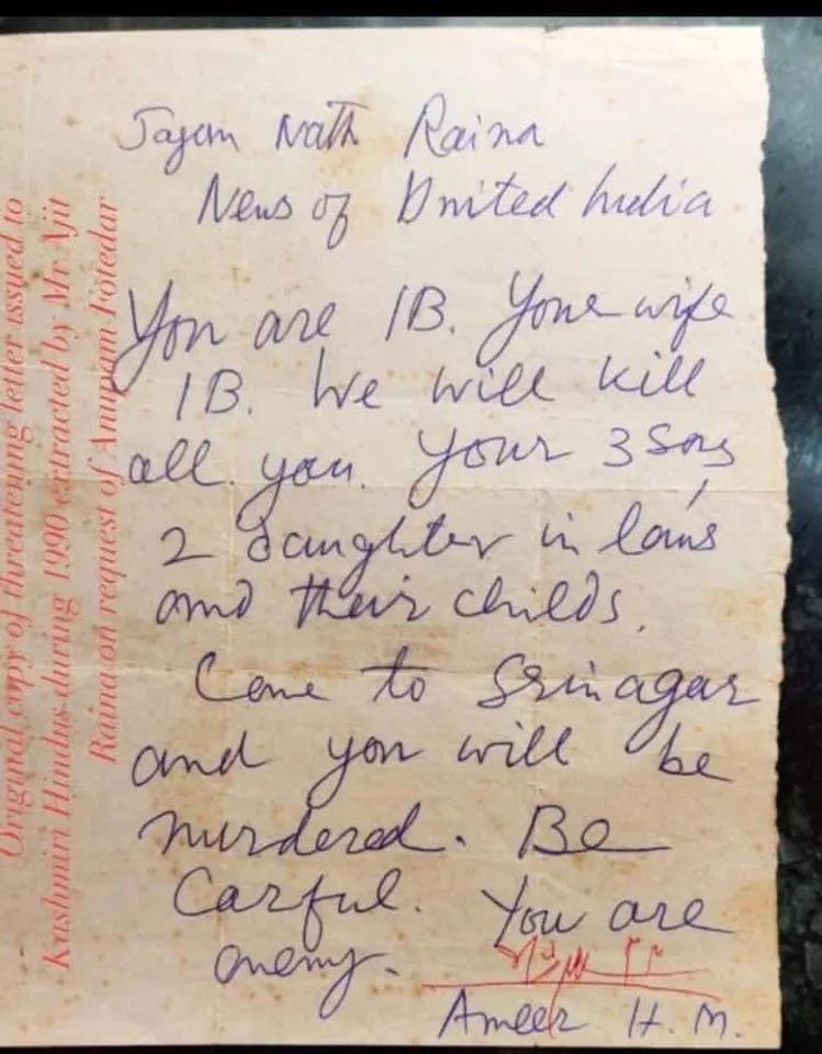 কাশ্মীরি হিন্দু পরিবারকে দেওয়া হুমকিমূলক চিঠির ছবি ভাগ করলেন বিবেক অগ্নিহোত্রী
