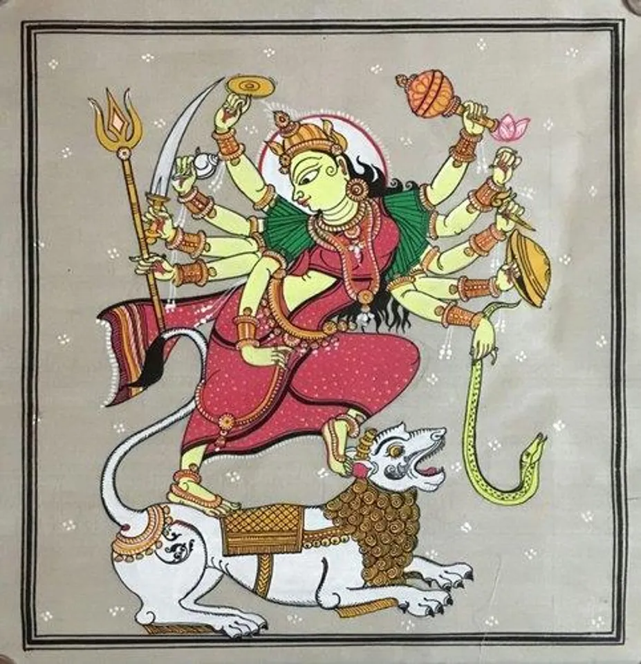 পটচিত্রে রাজবাড়ির দুর্গা