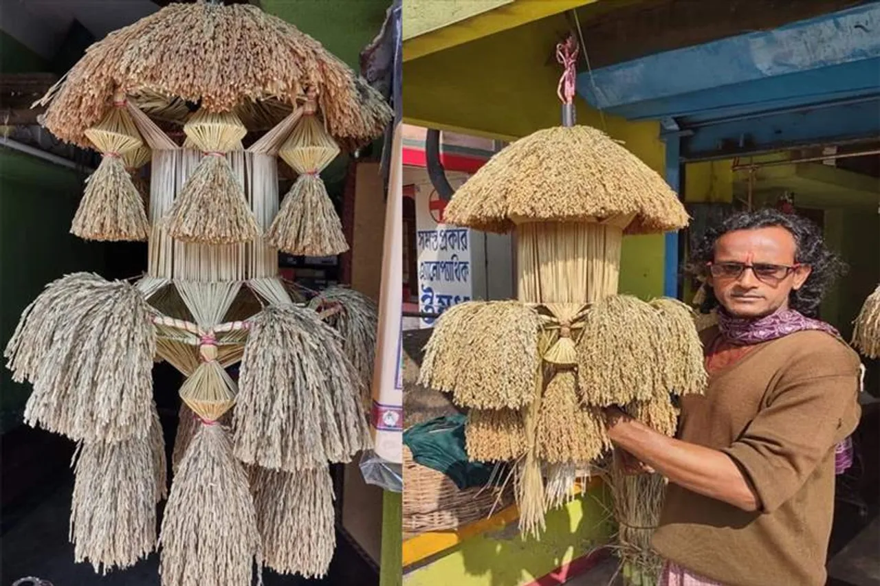 ধানের শীষ দিয়ে অসাধারণ শিল্পকর্ম, বাজিমাত করেছেন জঙ্গলমহলের শিল্পী জয়ন্ত দাস