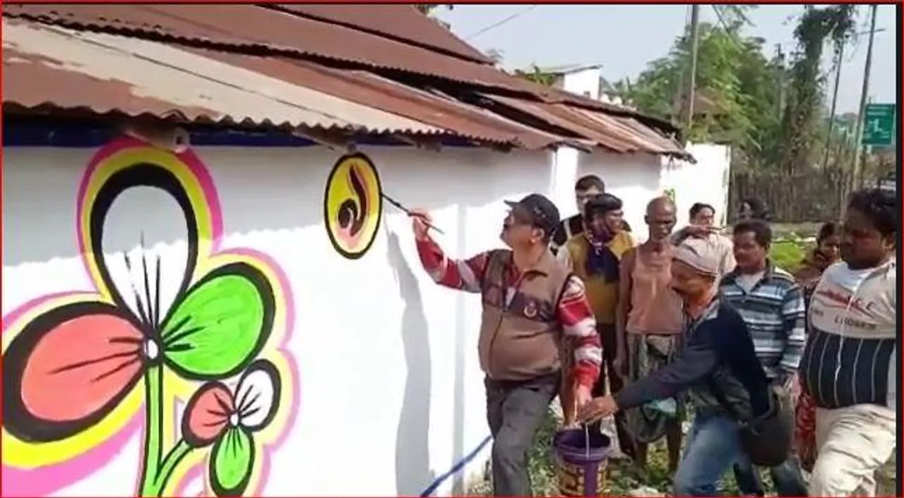 চন্দ্রকোনায় শুরু হল দেওয়াল লিখন, প্রার্থীর নাম উহ্য  রেখেই শুরু দেওয়াল লেখার কাজ
