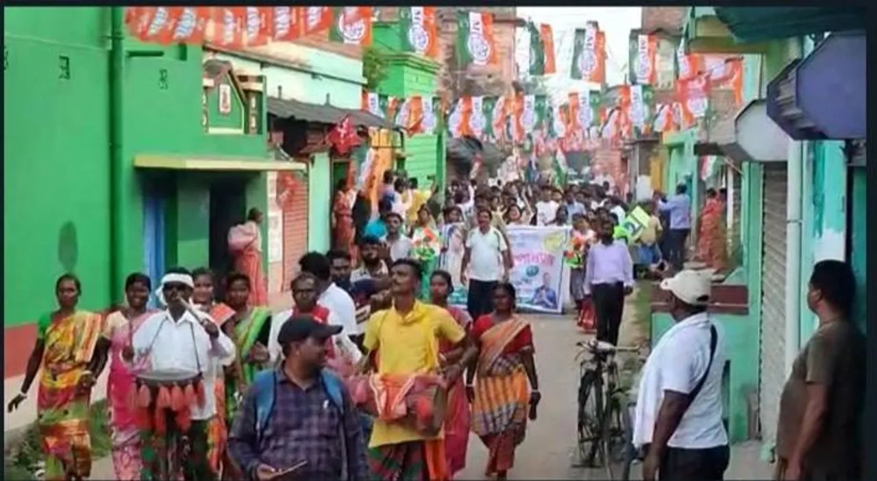 উপনির্বাচনে একসঙ্গে ভোট প্রচারে দেখা গেল বিজেপি ও তৃণমূলের সমর্থকদের