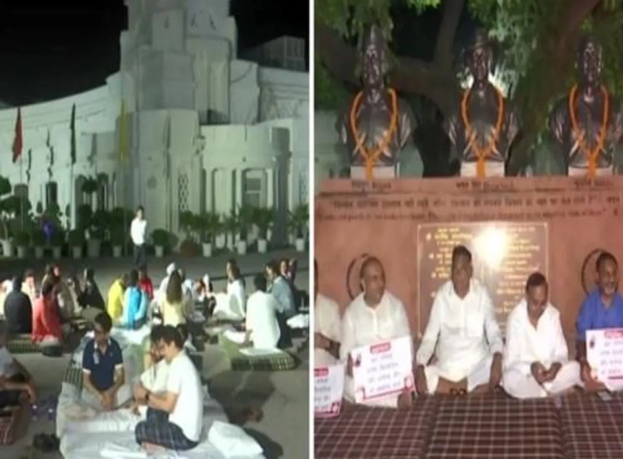 দিল্লি বিধানসভায় রাতভর অবস্থান, বিক্ষোভ আপ-বিজেপির